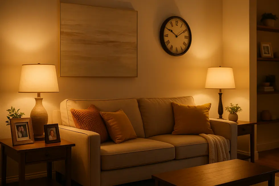 A decluttered living room showcasing creative use of space and furniture arrangement.