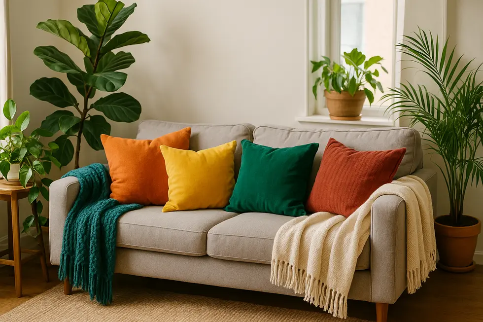 A decluttered living room showcasing creative use of space and furniture arrangement.
